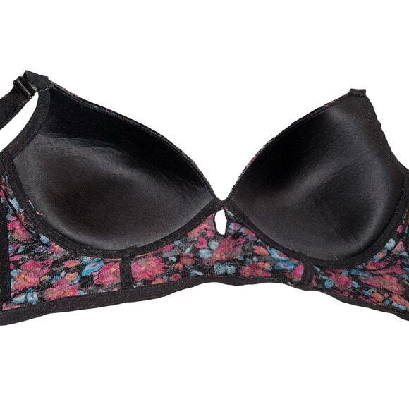 Black Fuchsia‎ by Black Fuchsia by Secret Lace 40D Pink Floral Lace Wireless Bra - Picture 6 of 6